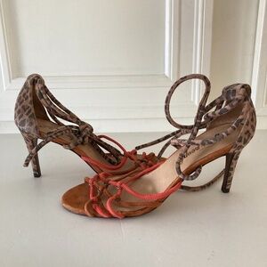 NWOT Free People On Tour Tan Combo Animal Print Strappy Heels Sz 41